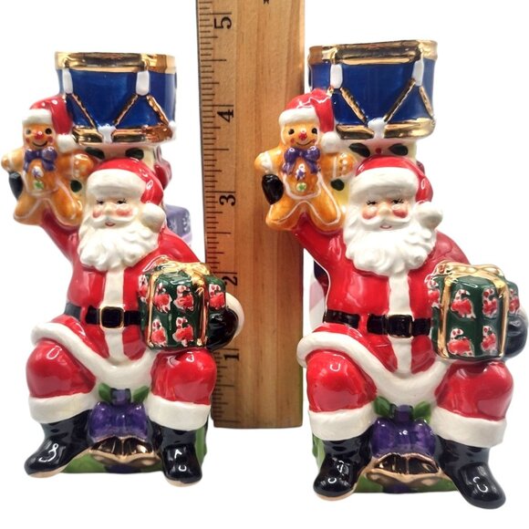 Christopher Radko Splendid Santa Candle Holders Hand-Painted 5" Ceramic 2013 - Picture 9 of 9